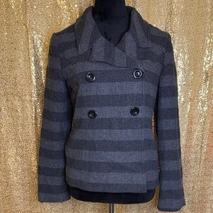 GAP Women's Charcoal and Black Striped Double-breasted Peacoat
